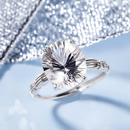 Natural white crystal 925 silver ring