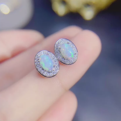Natural Opal Earrings Set in S925 Silver, Main Stone 4*6mm