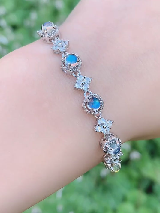 Natural Moonstone Bracelet, S925 Silver Plated with Platinum