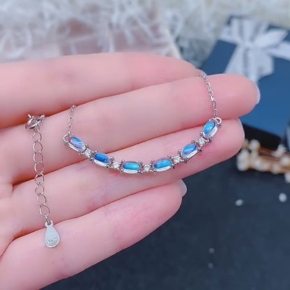 Natural Moonstone Pendant Necklace, S925 Silver Plated with Platinum