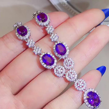 Natural Amethyst Necklace, S925 Silver Plated with Platinum