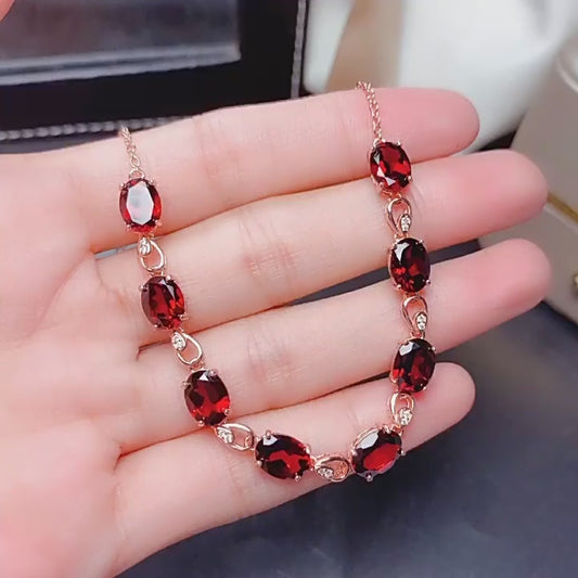 Natural Mozambique Garnet Bracelet, S925 Silver Plated with Rose Gold