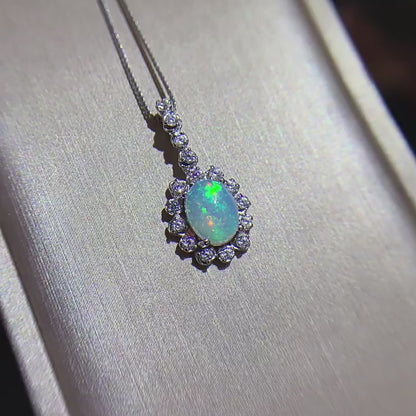 Natural Opal Pendant Necklace, S925 Silver Plated with Platinum