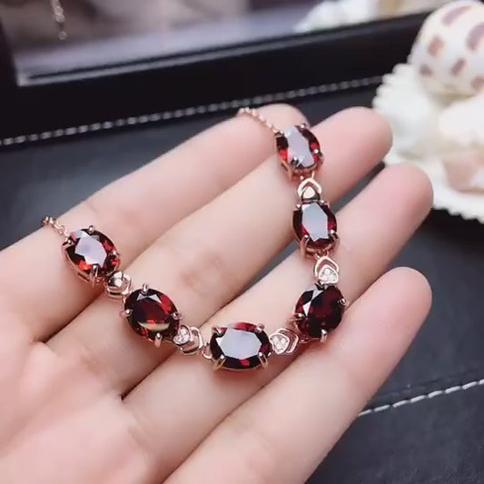 Natural Mozambique Garnet Bracelet with S925 Silver Plated Rose Gold