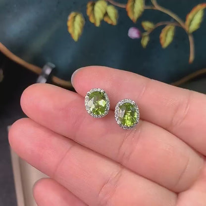 Natural Peridot Earrings Set in S925 Silver, Main Stone 6*8mm