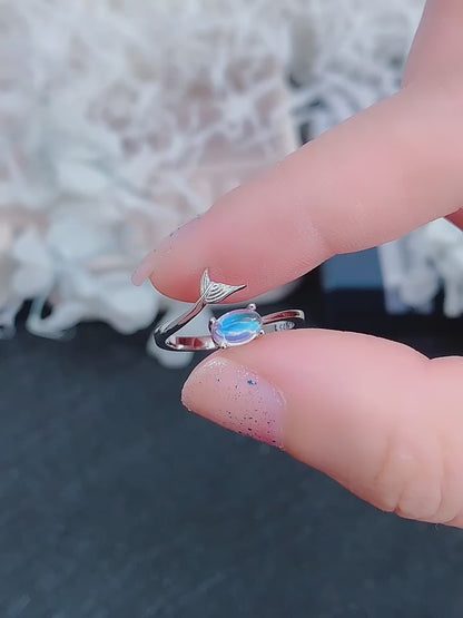 Sri Lanka Natural Moonstone 925 Silver Ring Mermaid