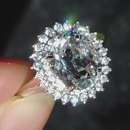 Natural white crystal 925 silver ring