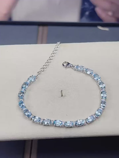 Natural Aquamarine Bracelet, S925 Sterling Silver Setting