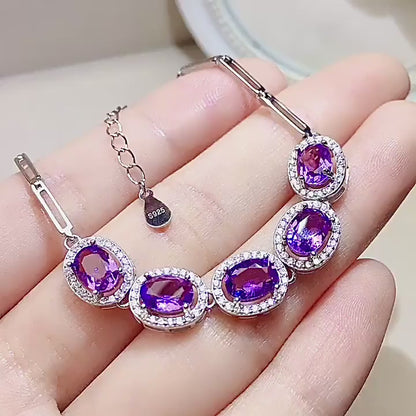 Natural Amethyst Bracelet, S925 Sterling Silver Setting