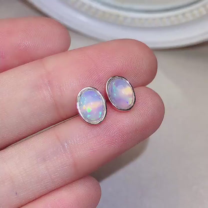 Natural Opal Earrings Set in S925 Silver, Main Stone 5*7mm