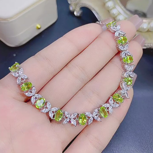 Natural Peridot Bracelet Set in 925 Sterling Silver 4*6mm