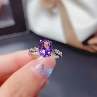 Natural Amethyst 925 Silver Ring