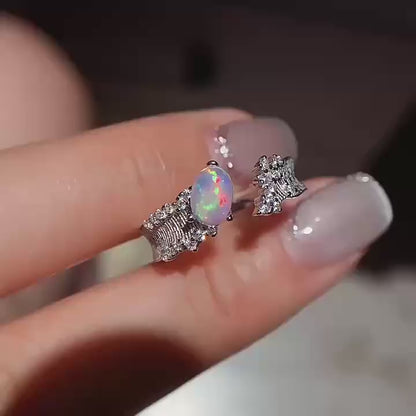 Natural Opal Ring 925 Silver with Wave Texture / Exquisite Wave Pattern