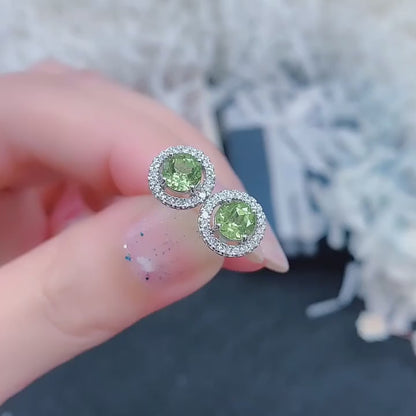 Natural Peridot Earrings Set in S925 Silver, Main Stone 5*5mm