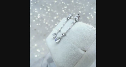 Natural Moonstone Earrings, Ice Type with Strong Blue Sheen, 925 Sterling Silver