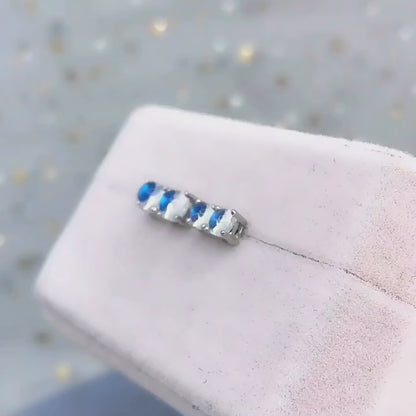 Natural Moonstone Earrings, Blue Sheen, S925 Sterling Silver, 4.2mm and 5.2mm