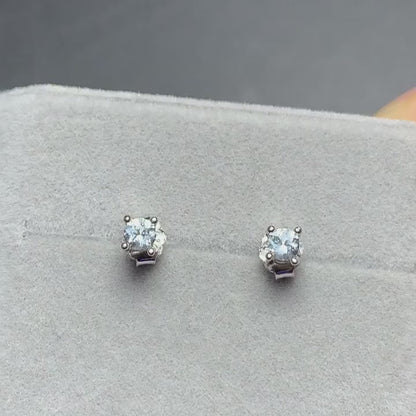 Natural Aquamarine Stud Earrings, 925 Silver Plated with Platinum