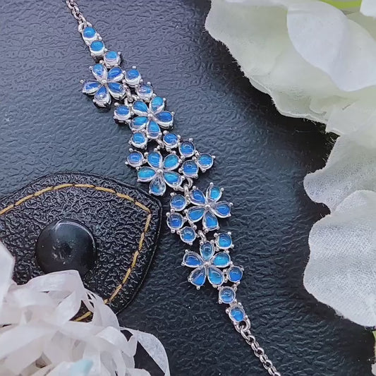 Natural Moonstone Bracelet, S925 Silver Plated with Platinum