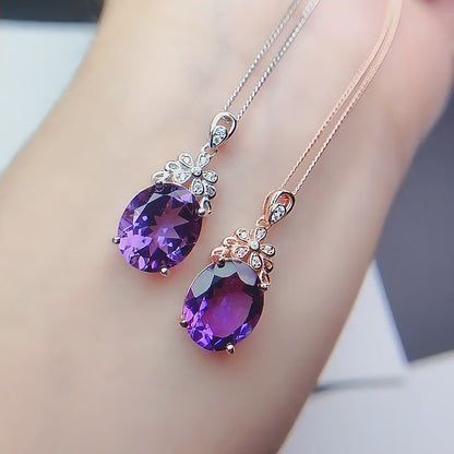 Natural Amethyst Necklace, S925 Silver Plated with Rose Gold