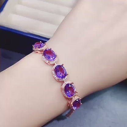 Natural Brazilian Amethyst Bracelet, Super Flashy, 925 Sterling Silver Setting